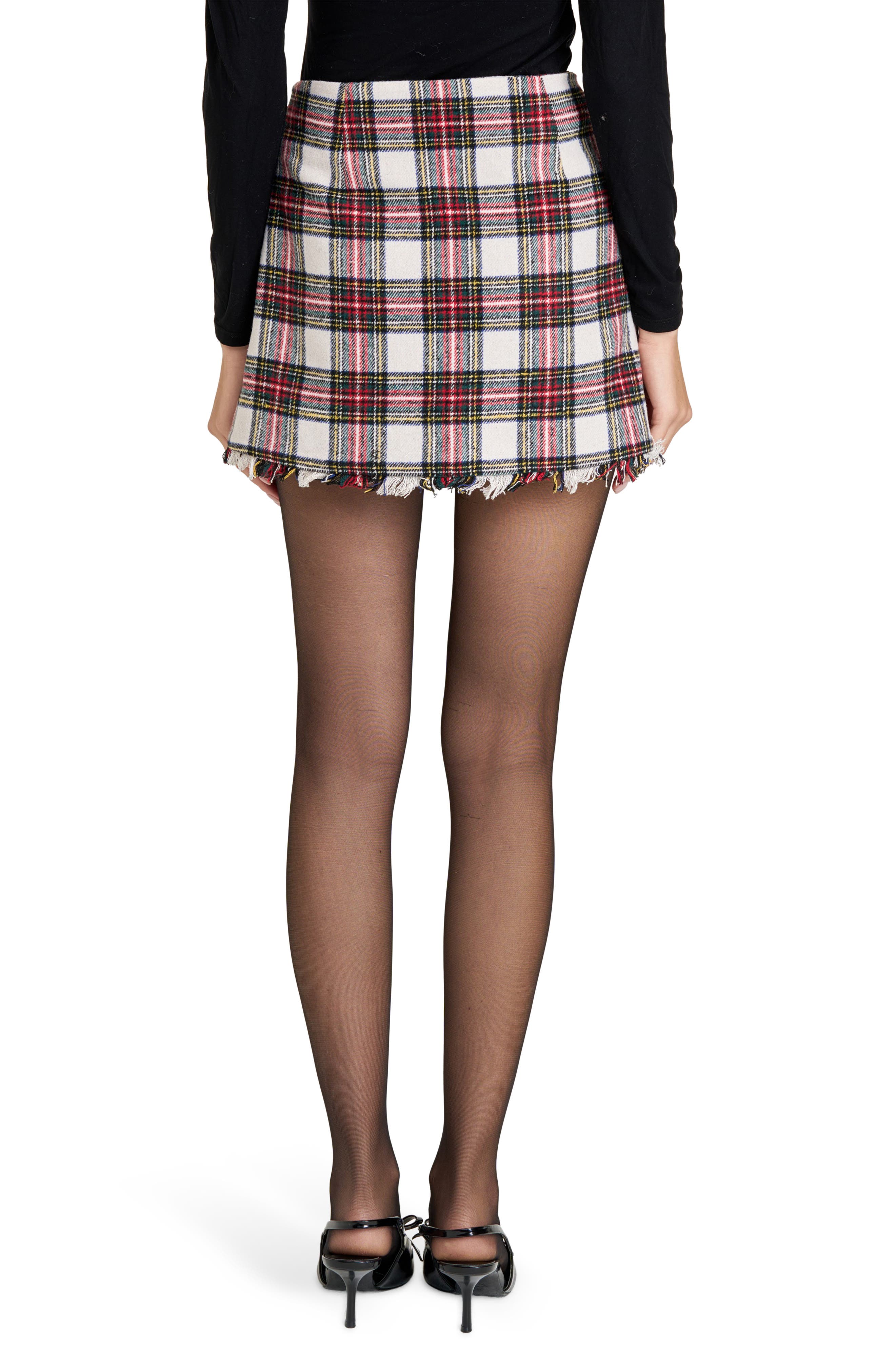 Morgan Plaid Fringe Trim Miniskirt - image 2