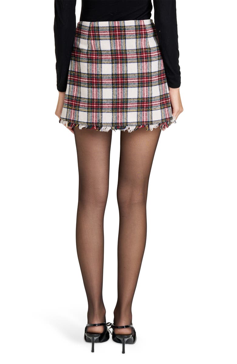 WAYF Morgan Plaid Fringe Trim Miniskirt, Alternate, color, Ivory Plaid