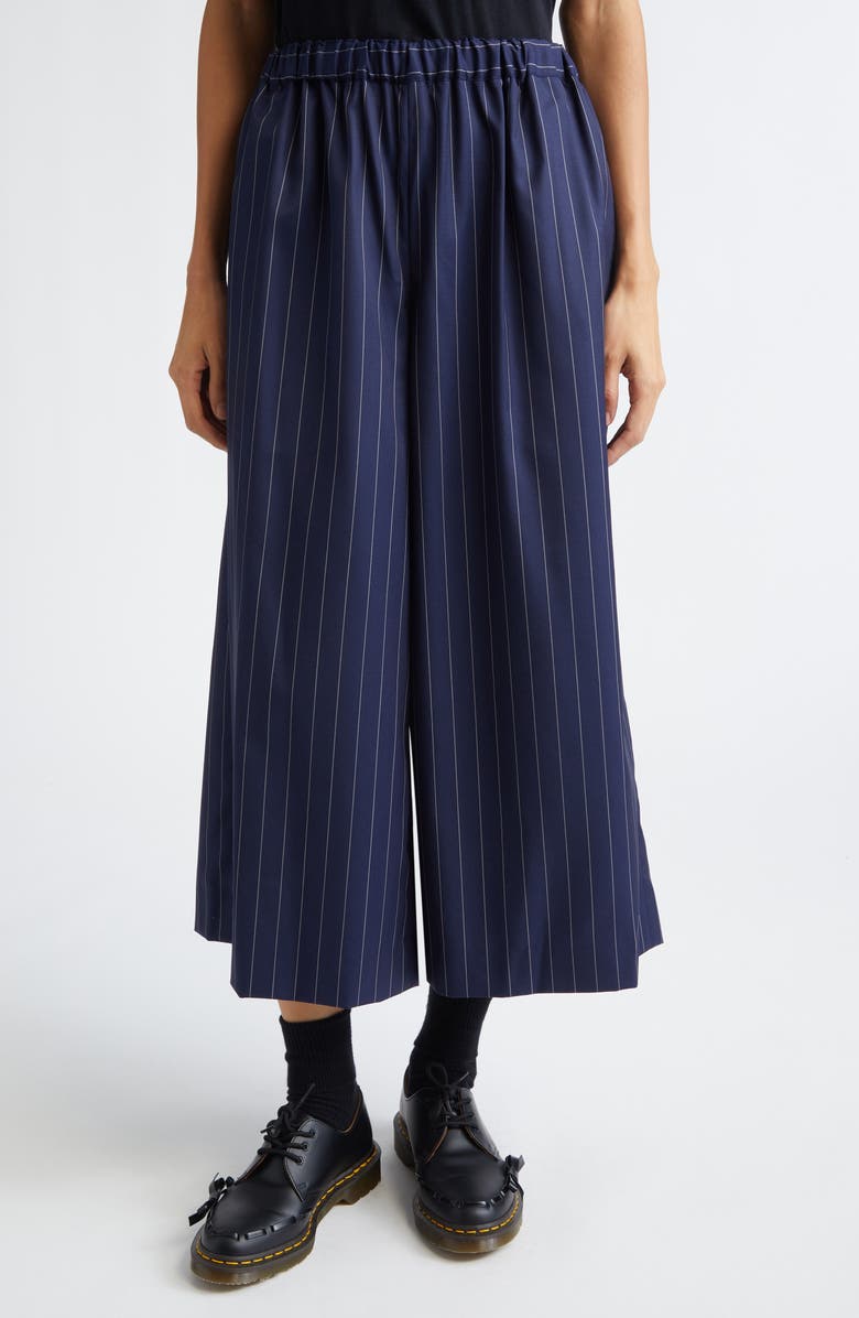 Comme des Garçons Pinstripe Wool & Silk Blend Wide Leg Pants, Main, color, Navy