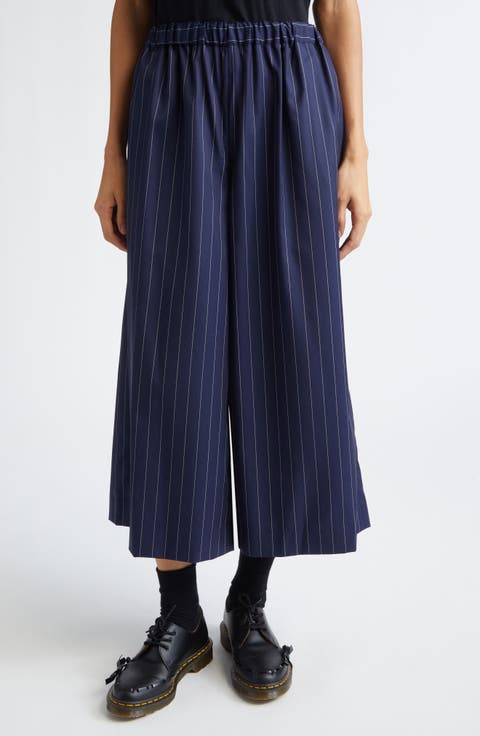 Pinstripe Wool & Silk Blend Wide Leg Pants