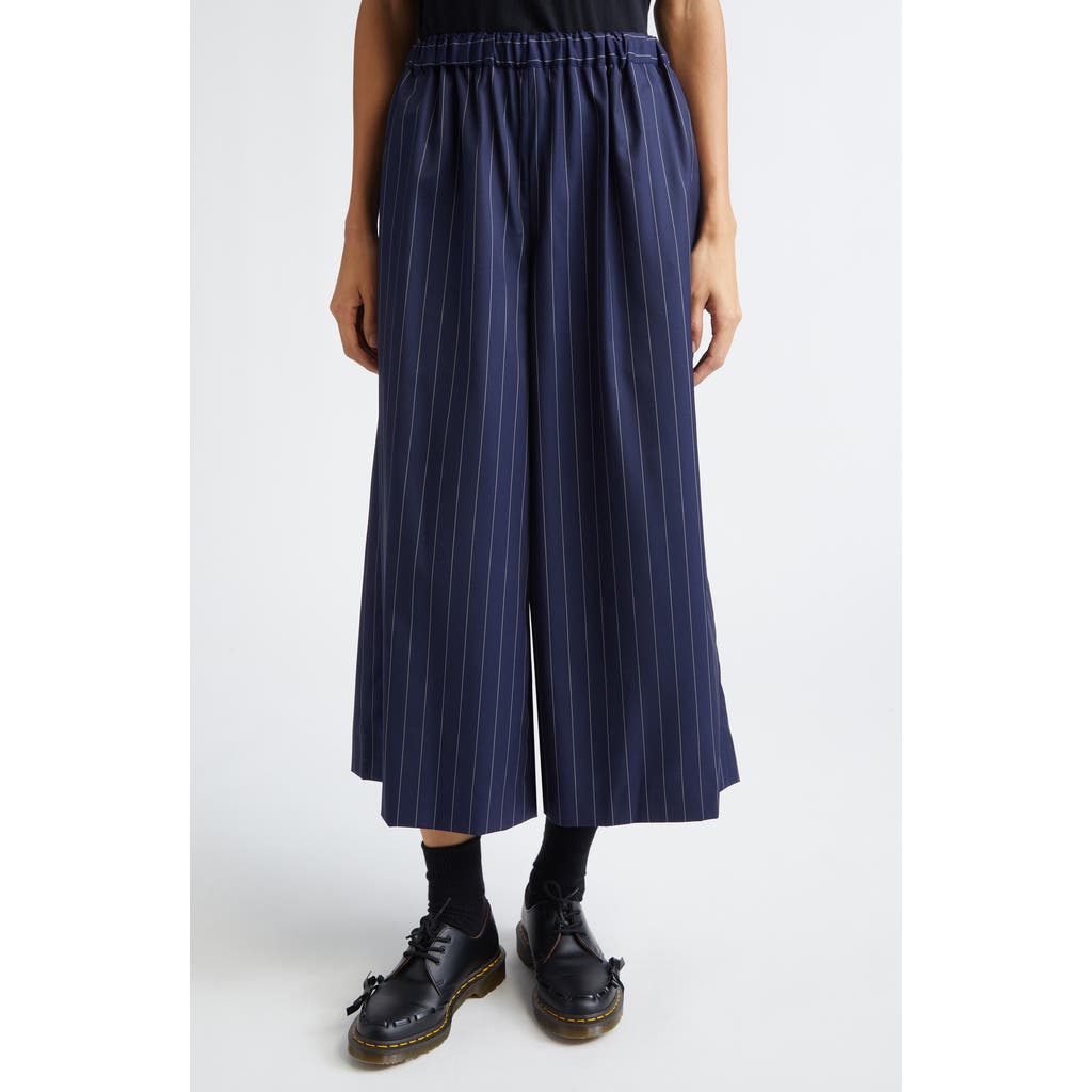 Comme des Garçons Pinstripe Wool & Silk Blend Wide Leg Pants in Navy  product