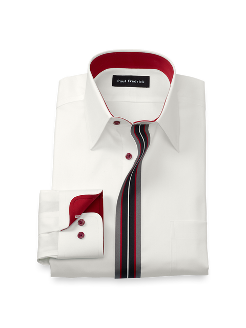 Slim Fit Non Iron Point Collar Dress Shirt with Striped Trim