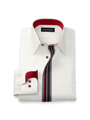 Paul Fredrick Slim Fit Non Iron Point Collar Dress Shirt with Striped Trim
