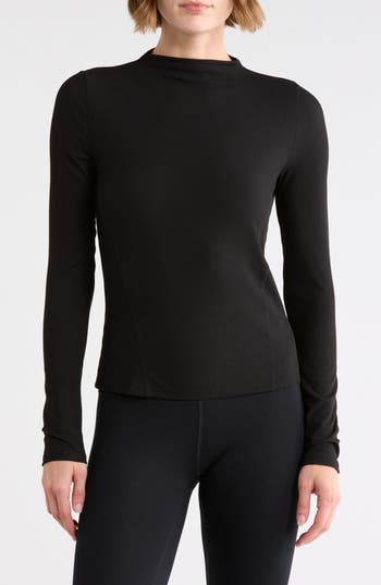 Z By Zella Glow Rib Mock Neck Top In Black