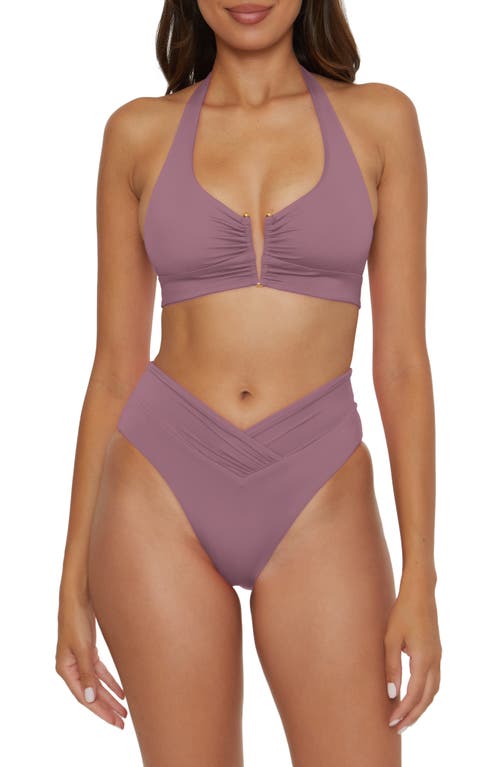 Becca Shirred V-wire Halter Bikini Top In Purple