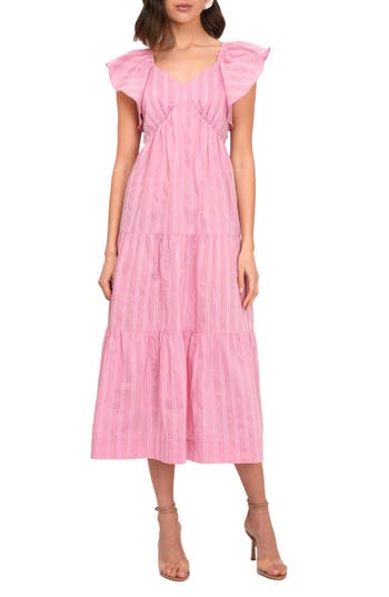 Adelyn Rae Stripe Tiered Maxi Dress In Pink