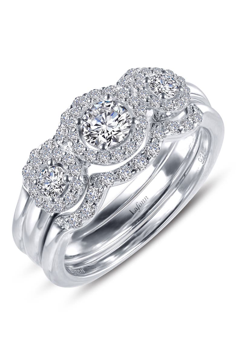 Lafonn Three Stone Halo Engagement Ring & Wedding Band Set, Main, color,