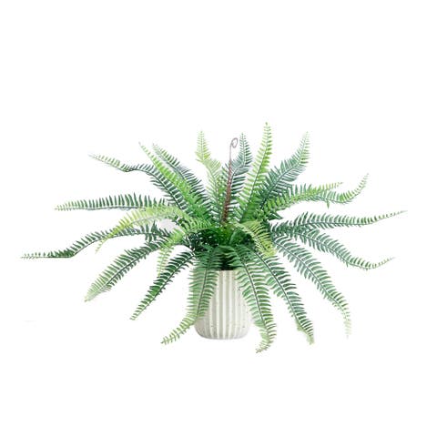 16-in Artificial Boston Fern Plant in Decorative Cement Planter