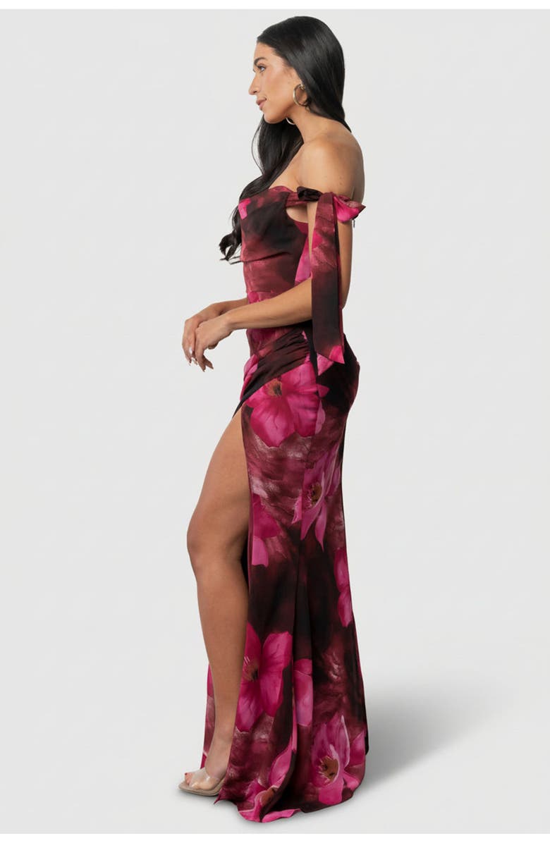 Baltic Børn Allegra Off Shoulder Maxi Dress, Alternate, color, Berry Rouge Floral