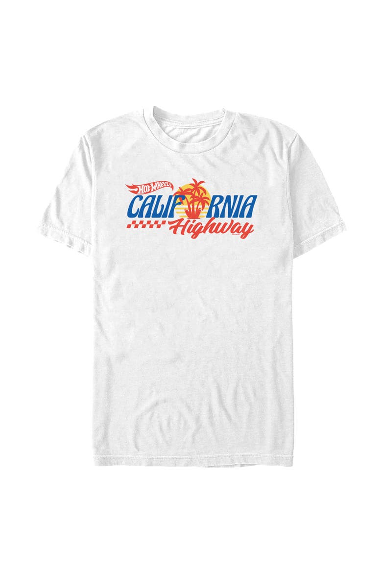 Mens Hot Wheels Palm Trees California Highway T Shirt, Main, color, White