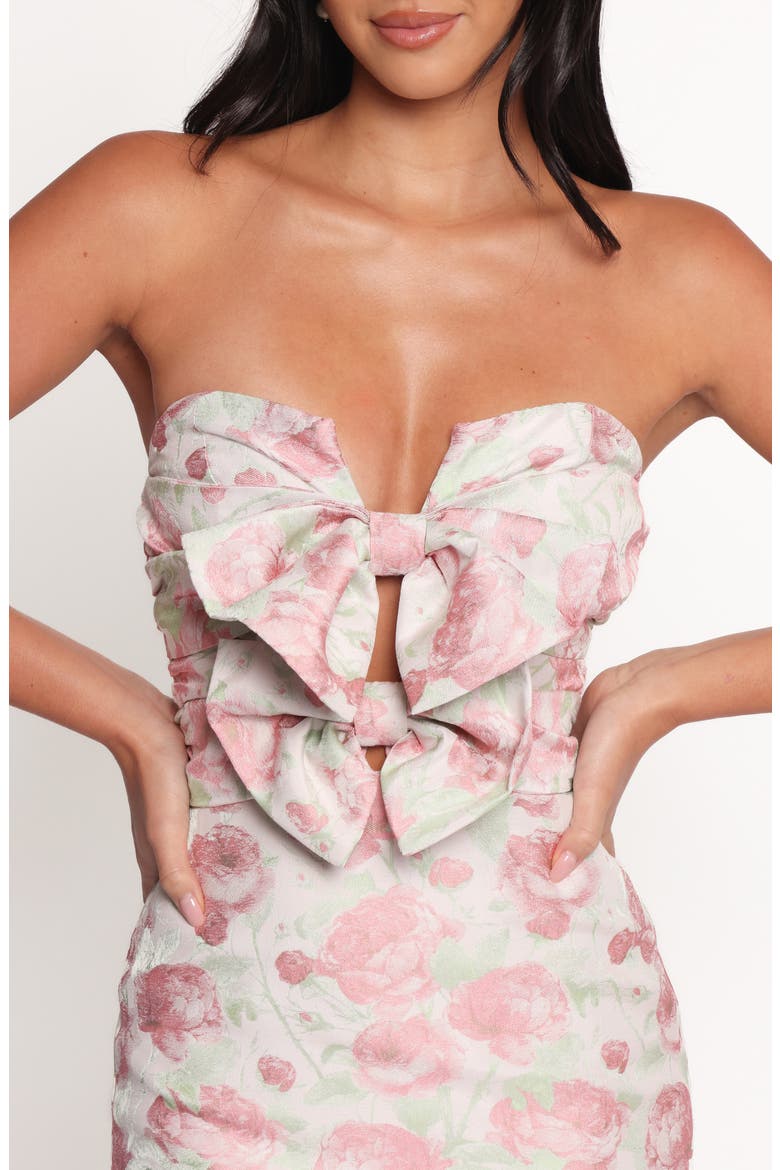 Fable Metallic Bow Strapless Cocktail Minidress, Alternate, color, PINK FLORAL