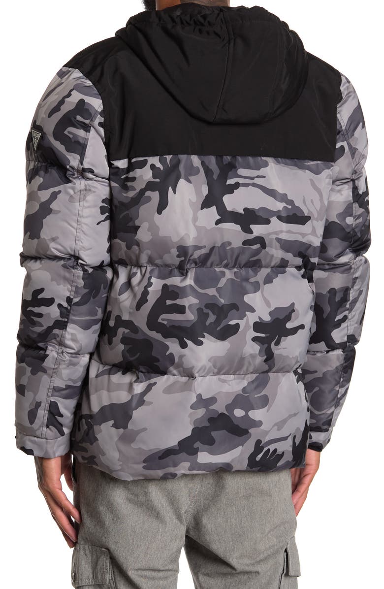 GUESS Camo Print Hooded Puffer Jacket, Alternate, color,