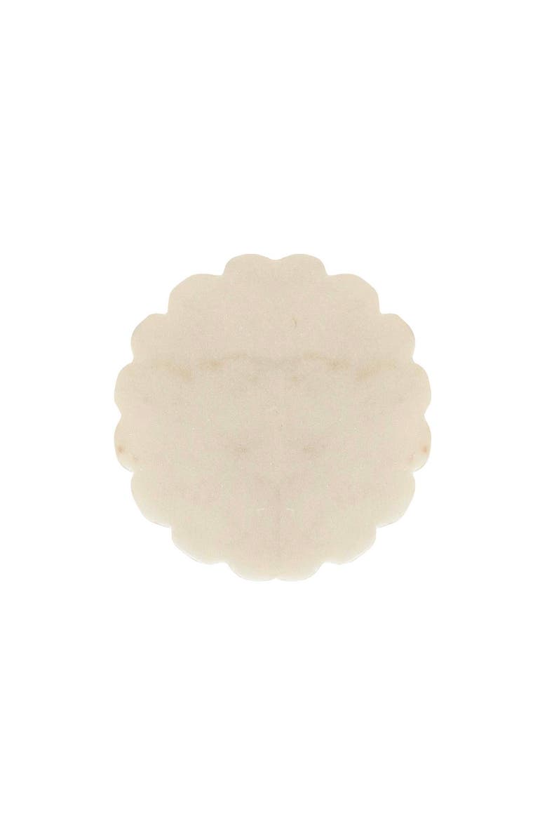 4" Emery Vintage Scalloped White Marble Coasters Set of 3 with Jute Tie, Alternate, color, White