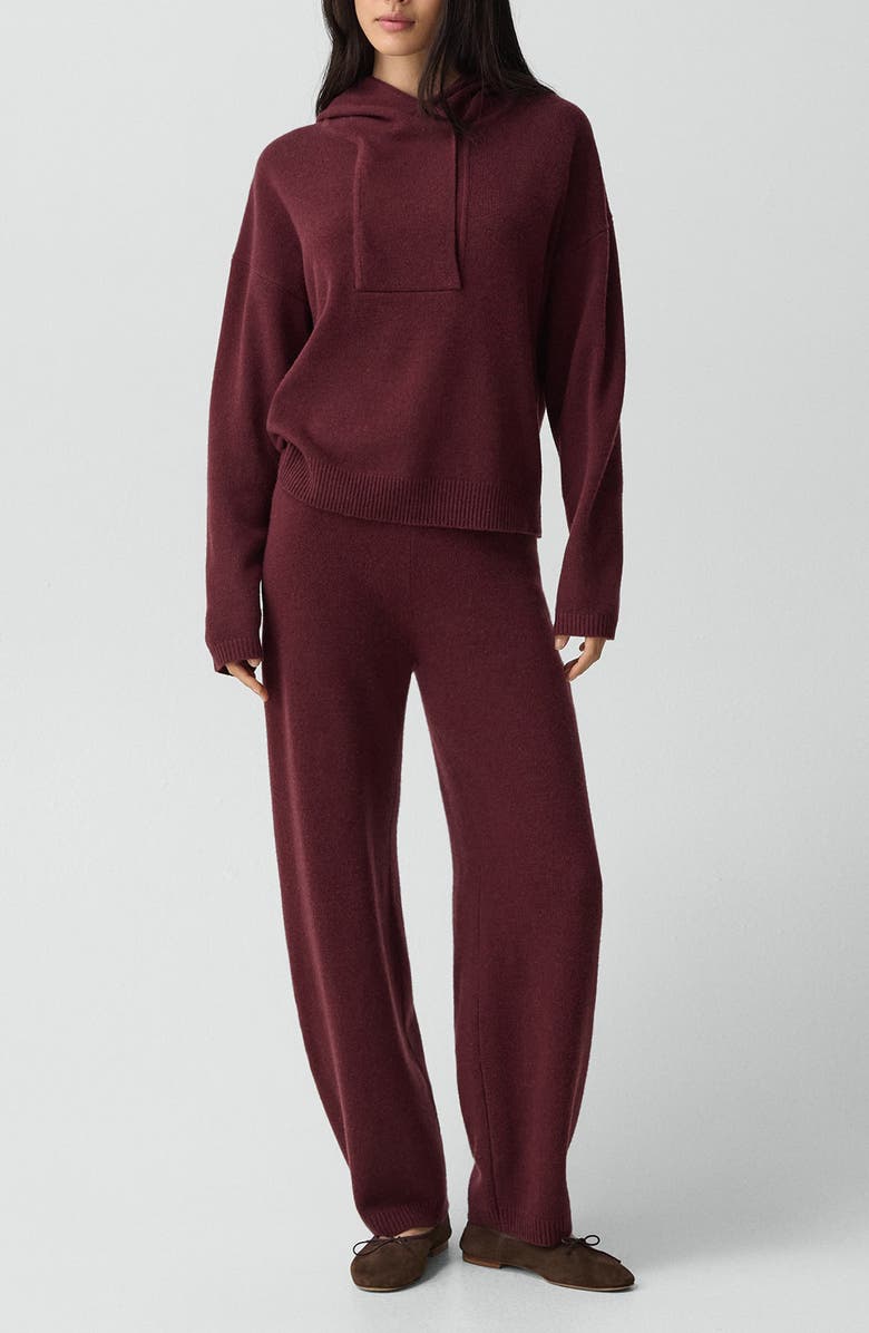 Theory Felted Wool & Cashmere Sweater Hoodie, Alternate, color, Port Red