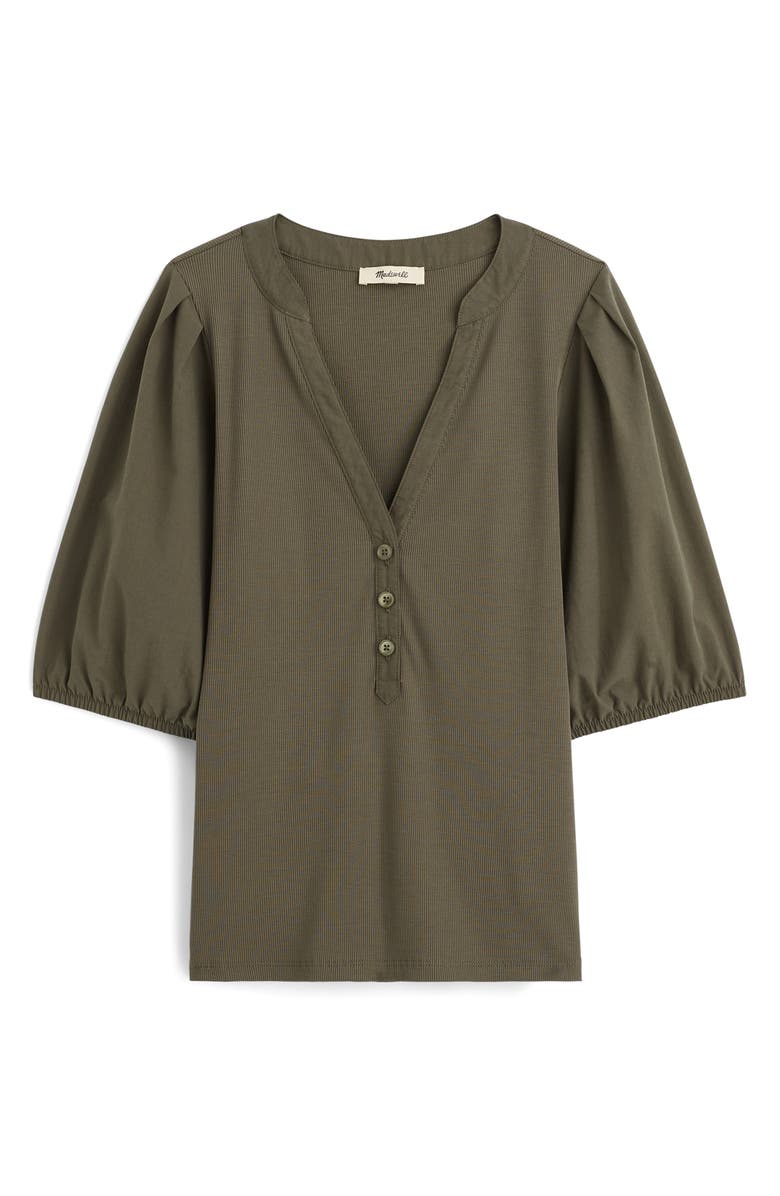 Madewell Puff-Sleeve Henley Knit Top, Alternate, color, Faded Olive