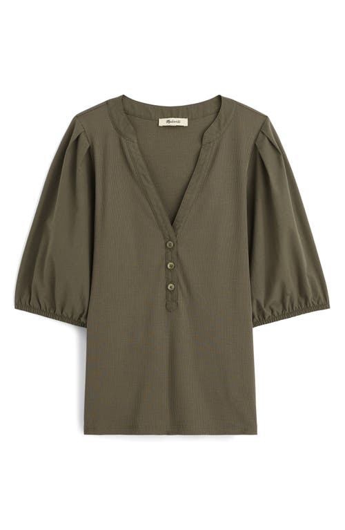 Madewell Puff-sleeve Henley Knit Top In Nude