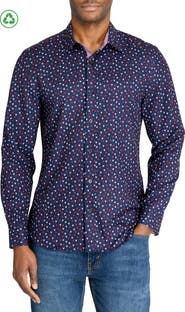 CONSTRUCT Slim Fit Mini Hearts Recycled 4-Way Stretch Performance Long Sleeve Shirt