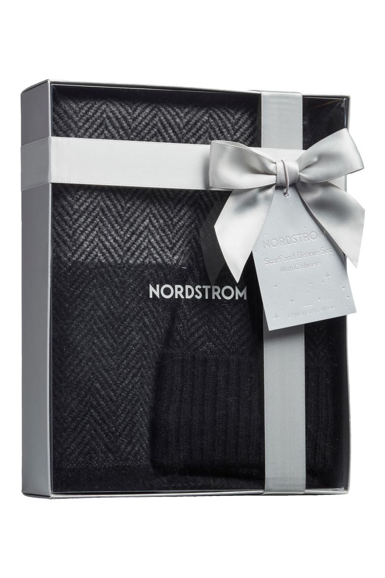 Wool & Cashmere Beanie & Scarf Set, Alternate, color, BLACK