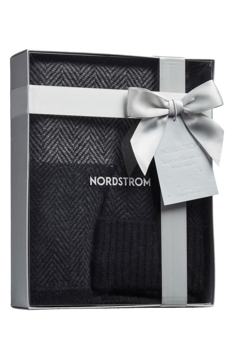 Nordstrom Wool & Cashmere Beanie & Scarf Set, Alternate, color, Black