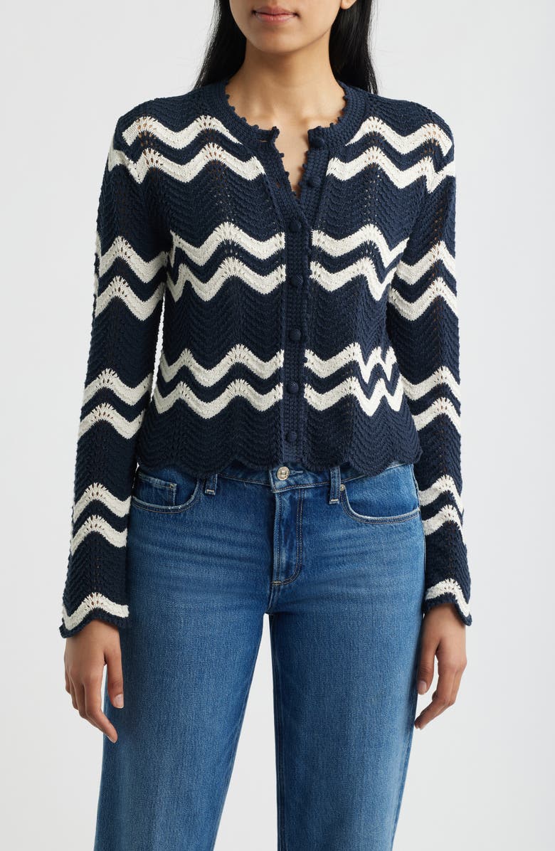 Madewell Kassa Wavy-Knit Cardigan, Main, color, Navy And Ivory Wavy Stripe