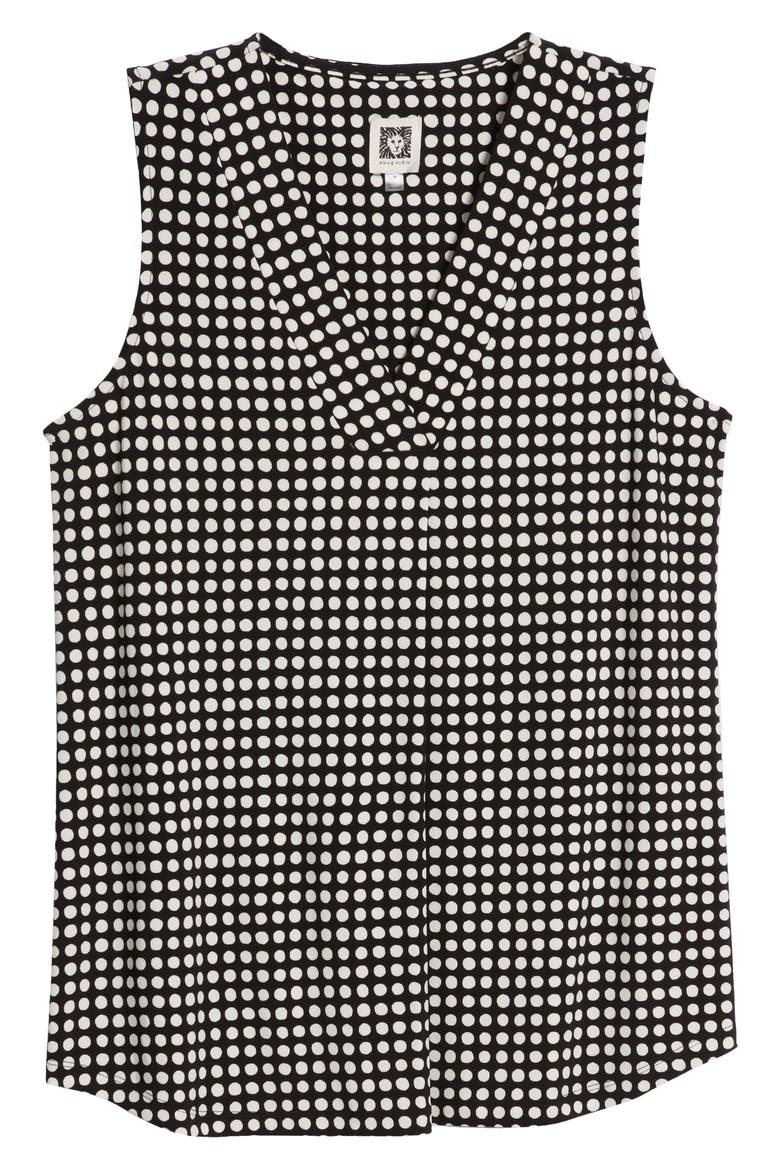 Polka Dot Pleat Front Shell, Alternate, color, ANNE BLACK/ WHITE