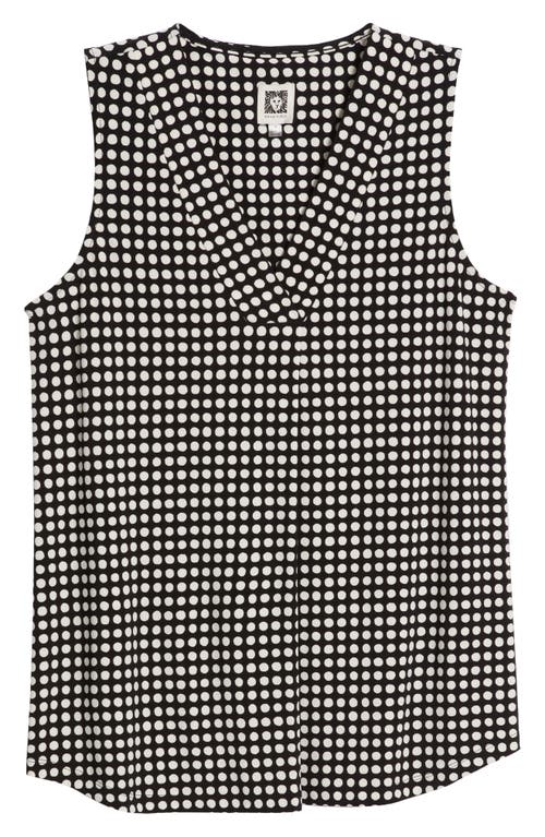 Anne Klein Polka Dot Pleat Front Shell In Anne Black/white
