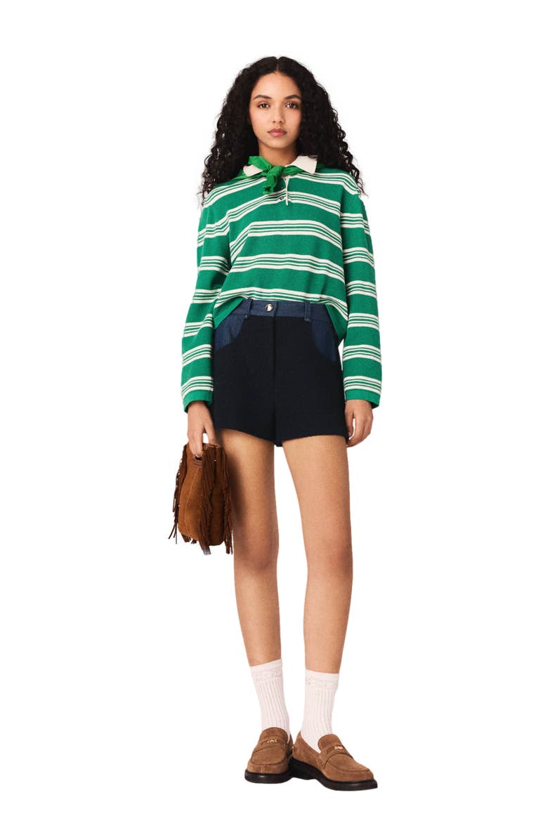 maje Cropped striped polo sweater, Main, color, Green