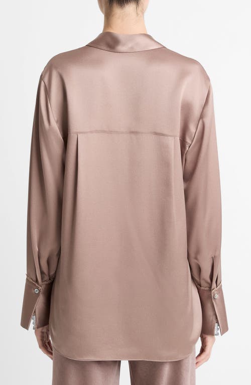 Vince Relaxed Lace Trim Placket Silk Satin Button-up Shirt In Neutral
