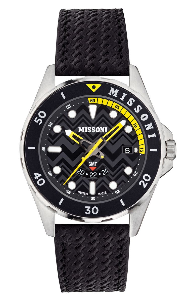 Missoni GMT Leather Strap Watch, 43mm, Main, color, 