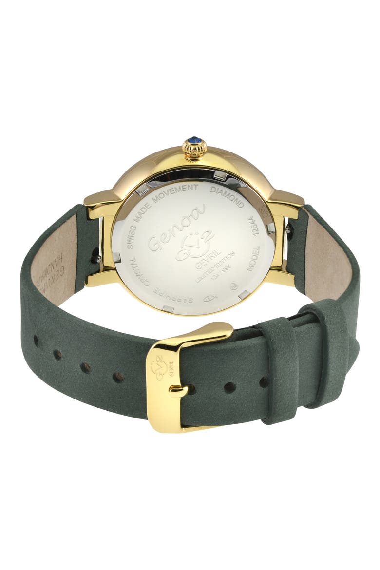 Genoa Diamond Embellished Leather Strap Watch, 37mm, Alternate, color, GREEN