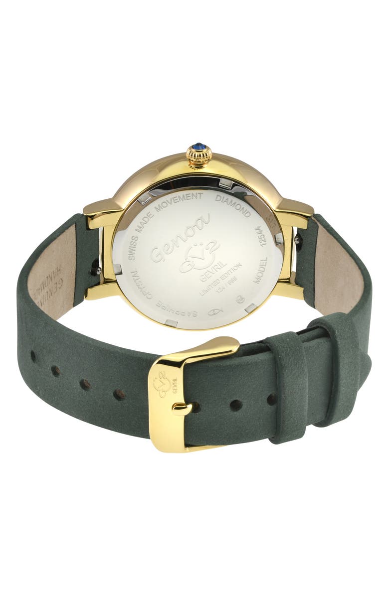 GV2 Genoa Diamond Embellished Leather Strap Watch, 37mm, Alternate, color, Green