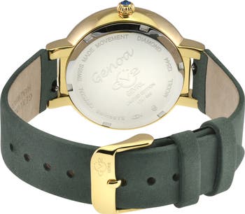 Genoa Diamond Embellished Leather Strap Watch, 37mm