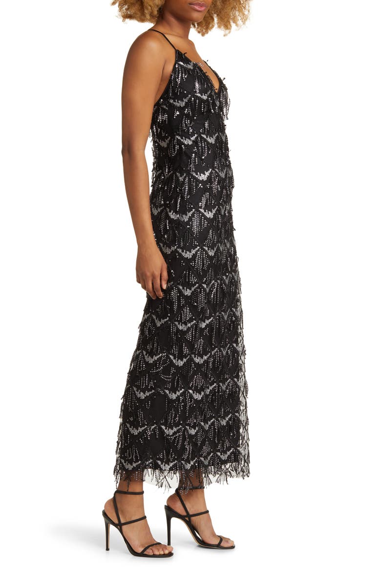 Marvelous Moment Sequin Fringe Gown, Alternate, color, BLACK