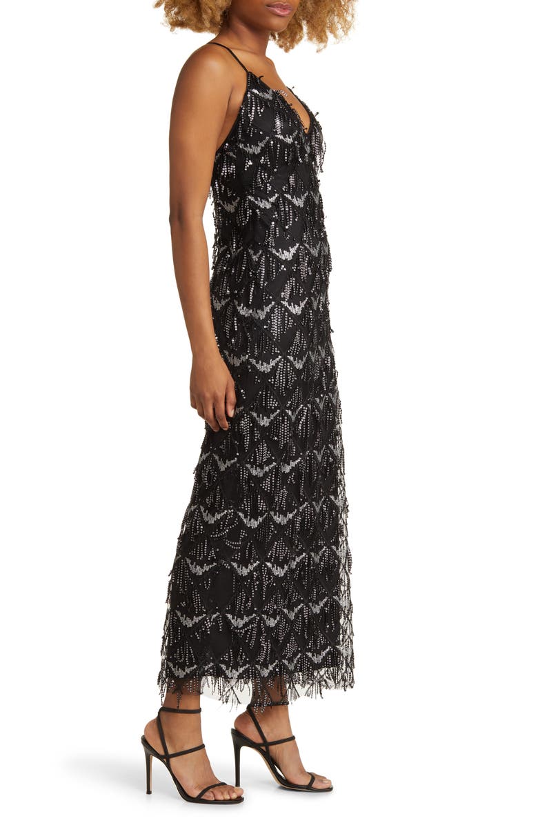 Lulus Marvelous Moment Sequin Fringe Gown, Alternate, color,
