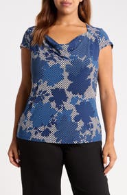 KASPER Floral Cowl Neck Cap Sleeve Top