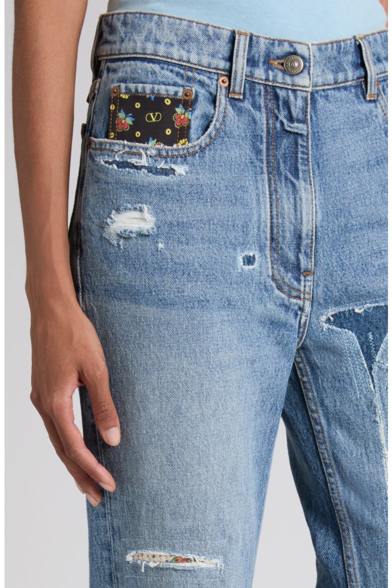 Tasche Patched & Distressed Flare Leg Jeans, Alternate, color, DENIM