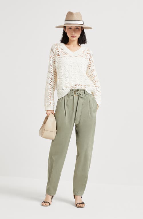 Brunello Cucinelli Women Stretch Cotton Gabardine Baggy Belted Pull On Pants In Olive