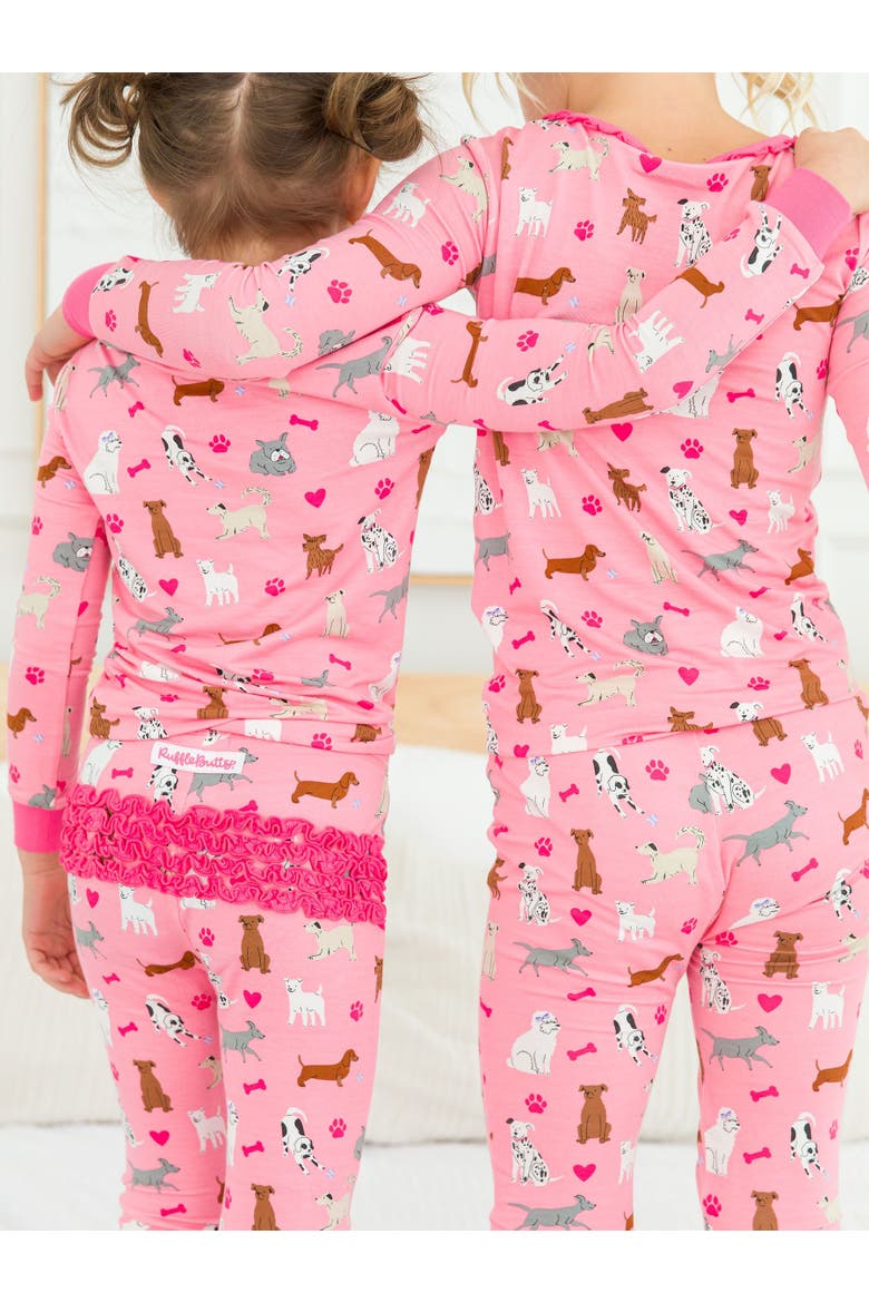 SoftSnooze Toddler Girls Ruffle Long Sleeve Pajama Set, Alternate, color, Pink Puppy Playtime