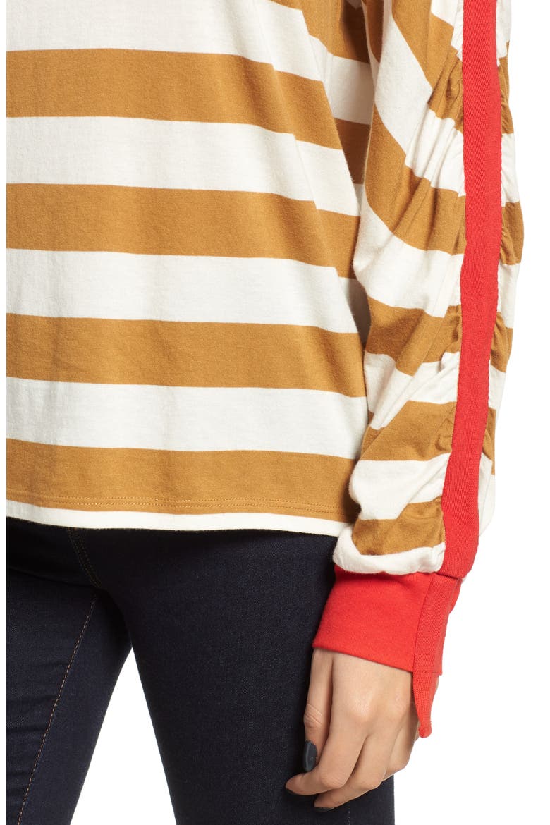 Cinch Sleeve Stripe Tee, Alternate, color, BROWN CATTAIL IRENE STRIPE
