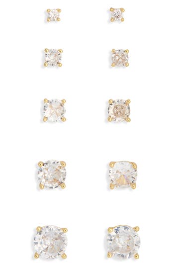 Nordstrom Rack Assorted 5-pack Cubic Zirconia Round Stud Earrings In Gold