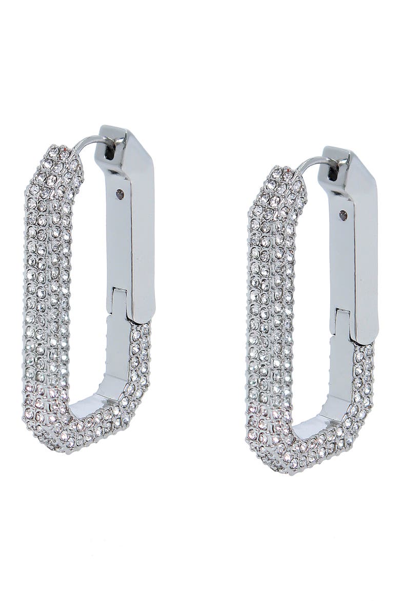 Pavé Crystal Geometric Link Hoop Earrings, Alternate, color, RHODIUM