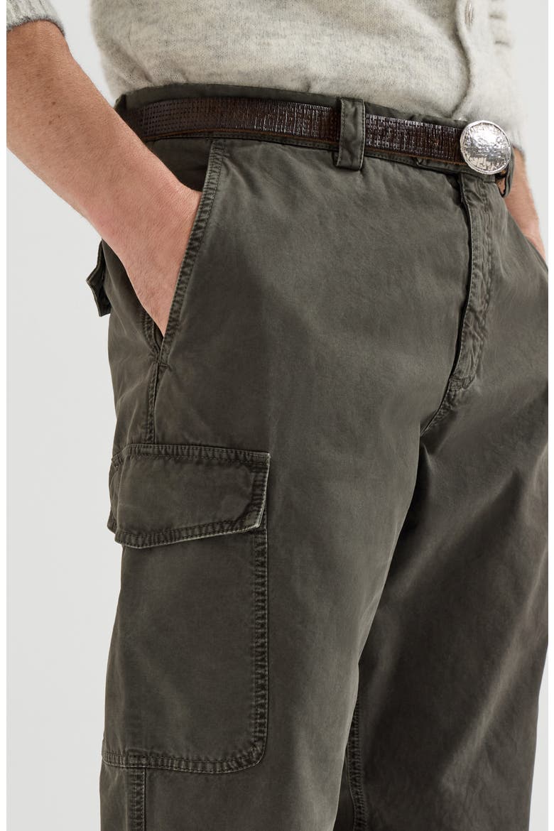 Peached cotton gabardine trousers with cargo pockets, Alternate, color, Brown