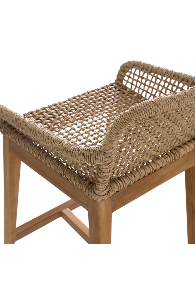 Fiona Teak Wood & Woven Outdoor Bar Stool, Alternate, color, Natural