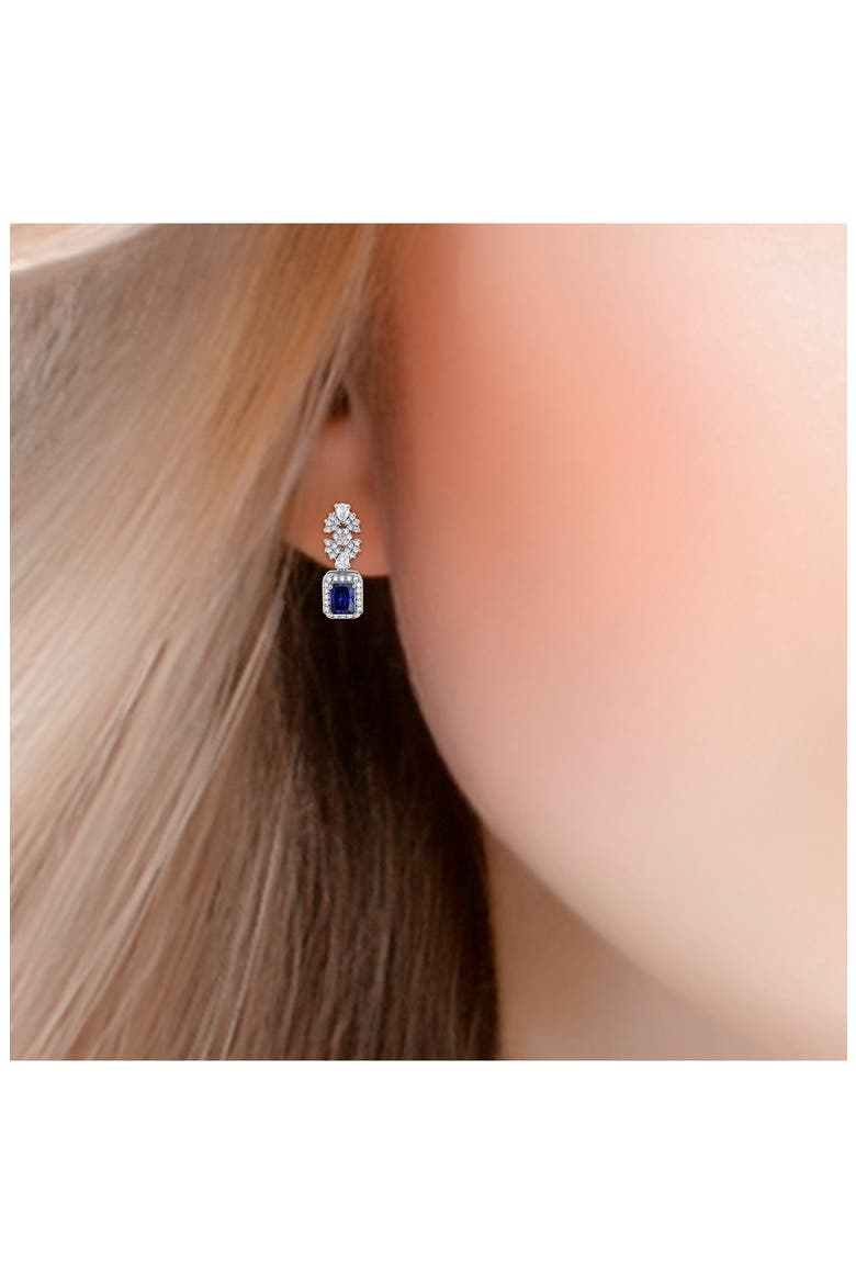 Emerald Cut Cubic Zirconia Drop Earrings, Alternate, color, SILVER/ BLUE
