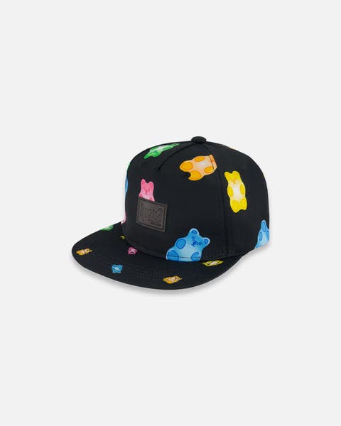 Girl's Printed Cap Black And Multicolored Gummies