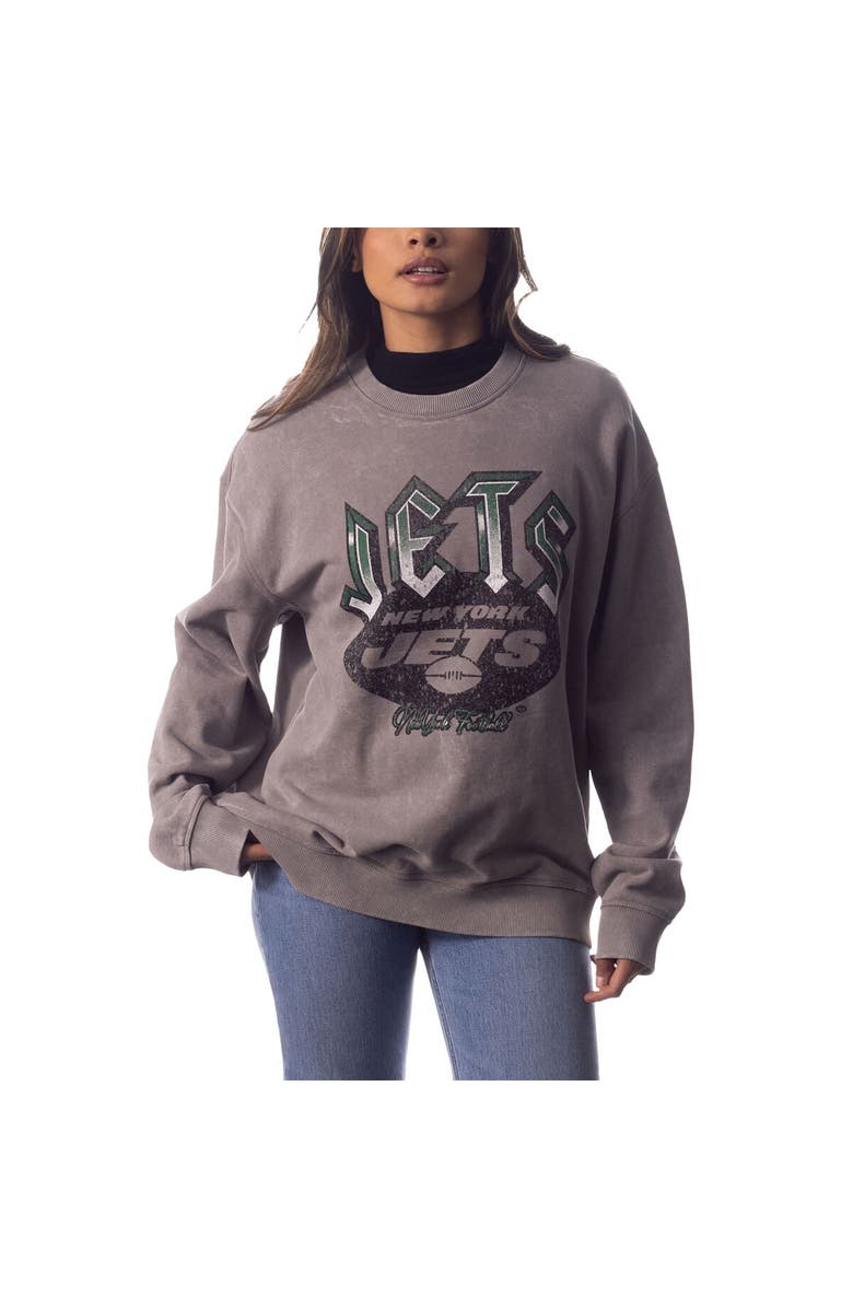 THE WILD COLLECTIVE Unisex The Wild Collective Gray New York Jets Distressed Pullover Sweatshirt, Alternate, color, 