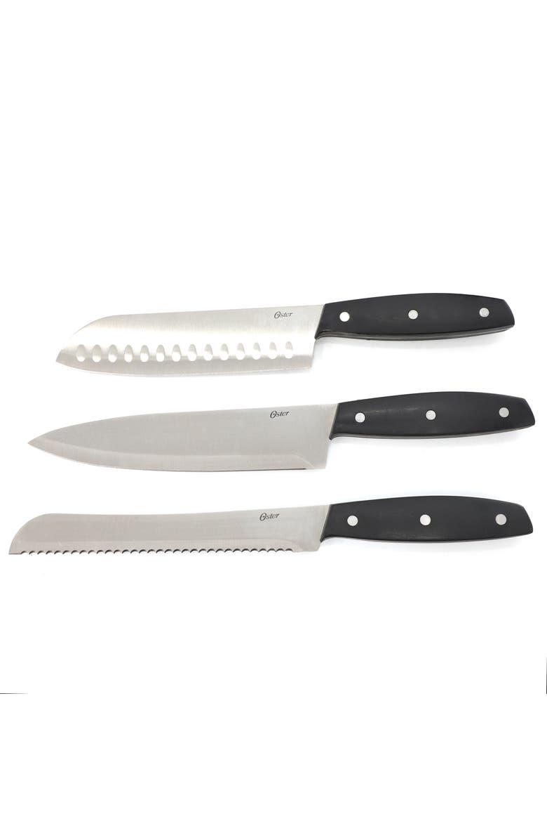 OSTER Riggins 14 Piece Stainless Steel Cutlery Set with Hardwood Storage Block, Alternate, color, Black