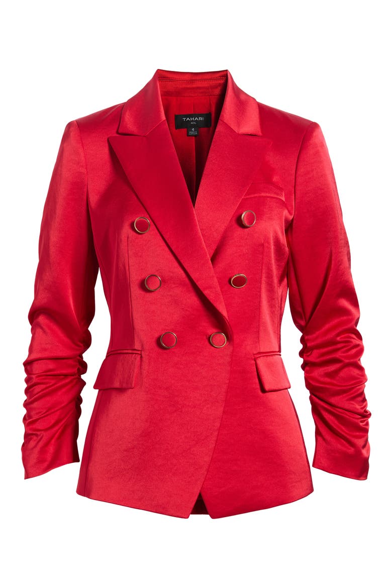 Satin Faux Double Breasted Blazer, Alternate, color, CRIMSON