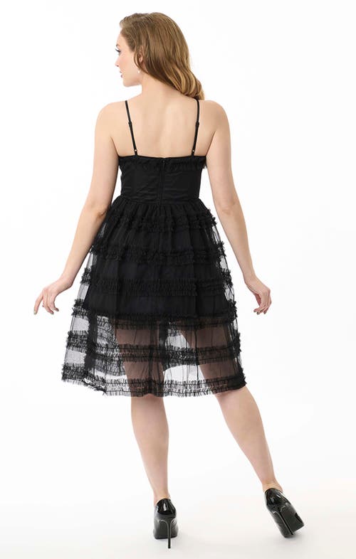 Unique Vintage Tiered Sheer Swing Dress In Black