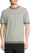 Theory Stripe Short Sleeve Linen & Cotton Blend Crewneck Sweater